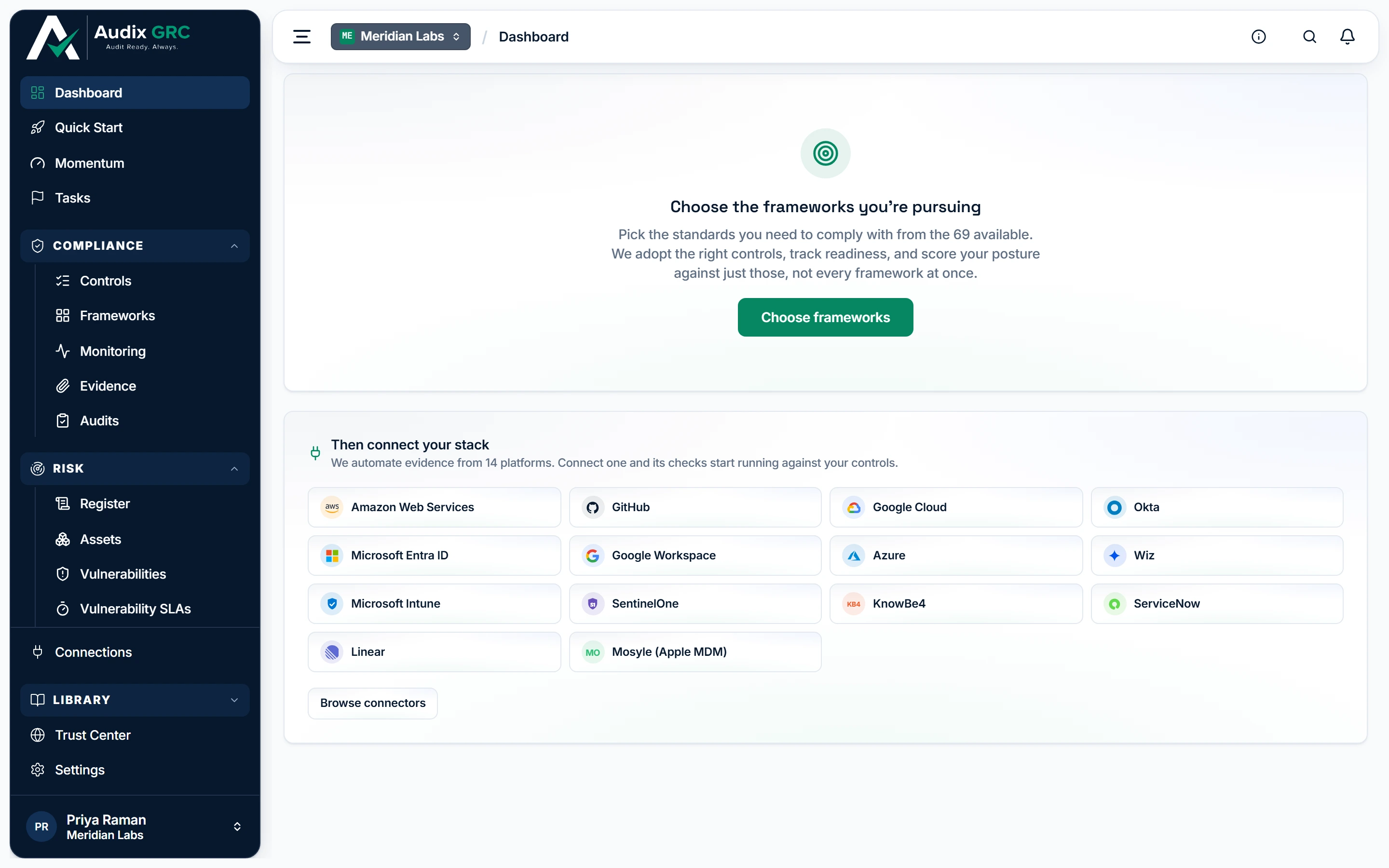 What a brand new organization sees instead: the dashboard is two different screens.